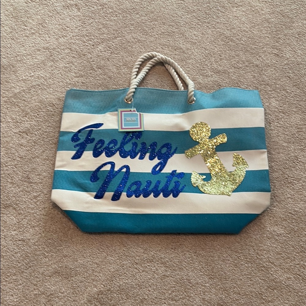 Blue and White Striped Nautical Tote Bag